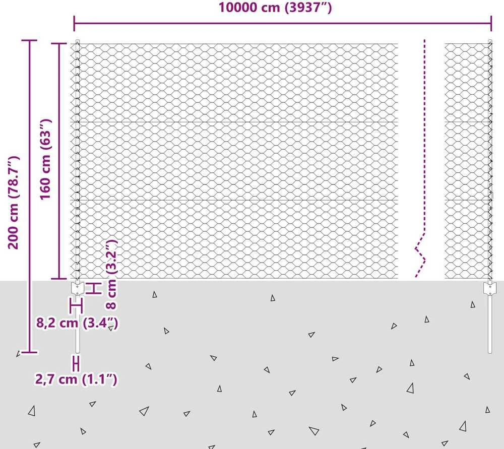 Hexagonal Fence with Post 100 x 1,6 m PVC dengtas plienas Žalia