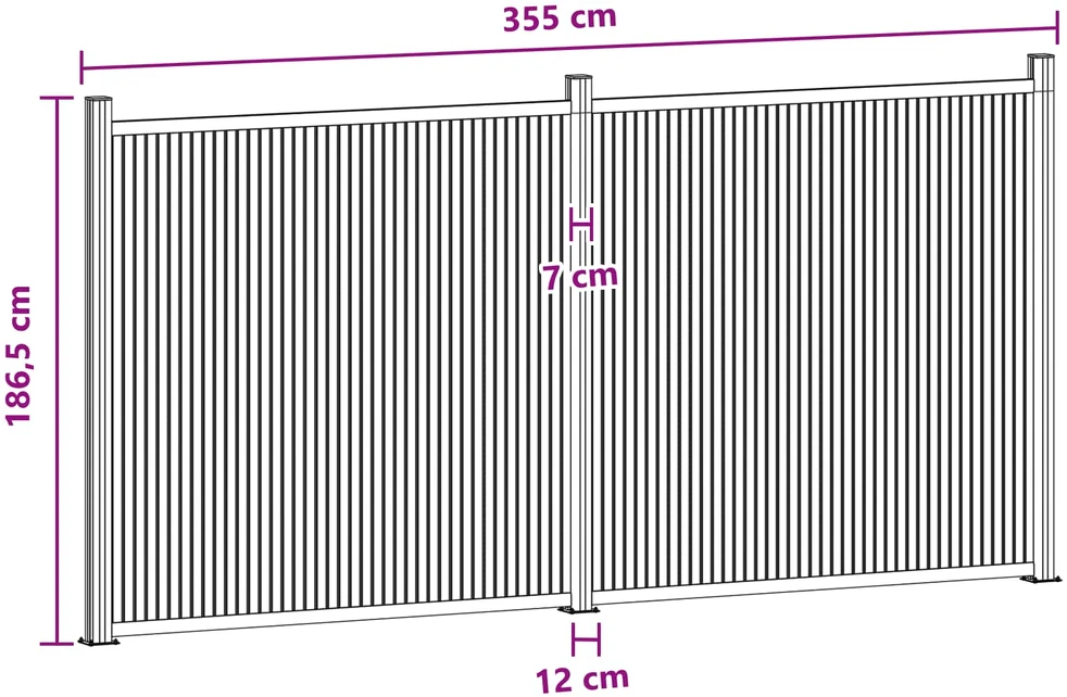 Tvoros plokštė 2 vnt. 355 x 186,5 cm WPC ir aliuminis Juoda