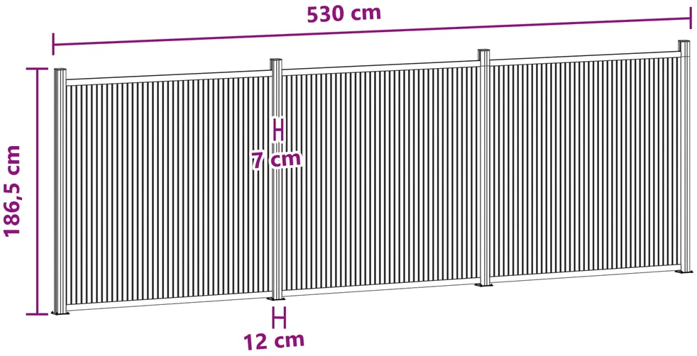 Tvoros plokštė 3 vnt. 530 x 186,5 cm WPC ir aliuminis Juoda