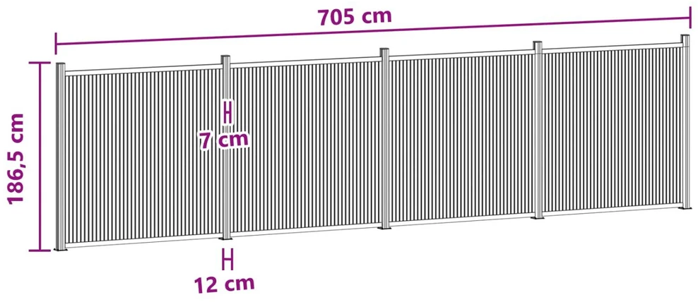 Tvoros plokštė 4 vnt. 705 x 186,5 cm WPC ir aliuminis Juoda