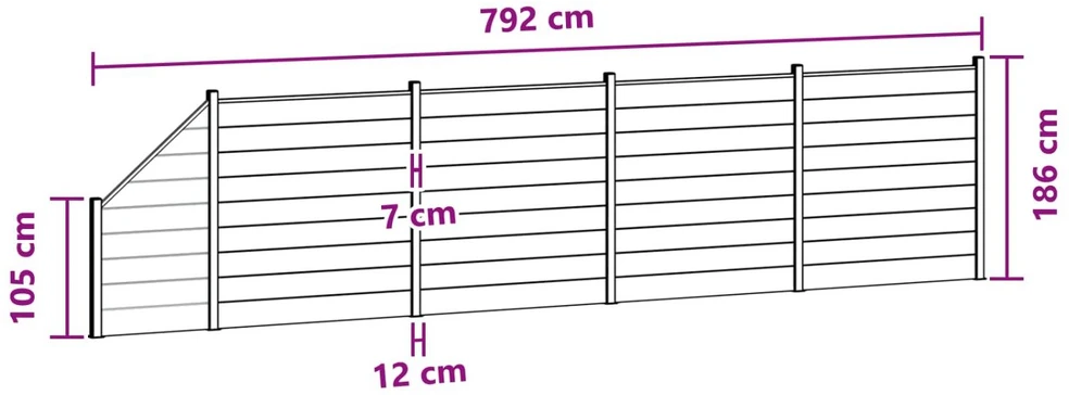 Tvoros rinkinys 5 vnt. 792 x 186 cm WPC ir aliuminis Pilka