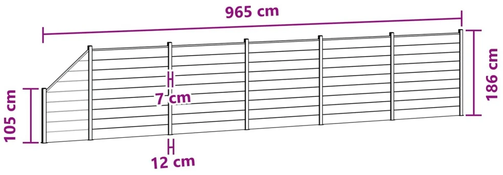 Tvoros rinkinys 6 vnt. 965 x 186 cm WPC ir aliuminis Pilka