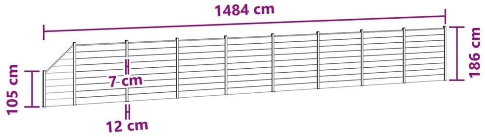 Tvoros rinkinys 9 vnt. 1484 x 186 cm WPC ir aliuminis Pilka