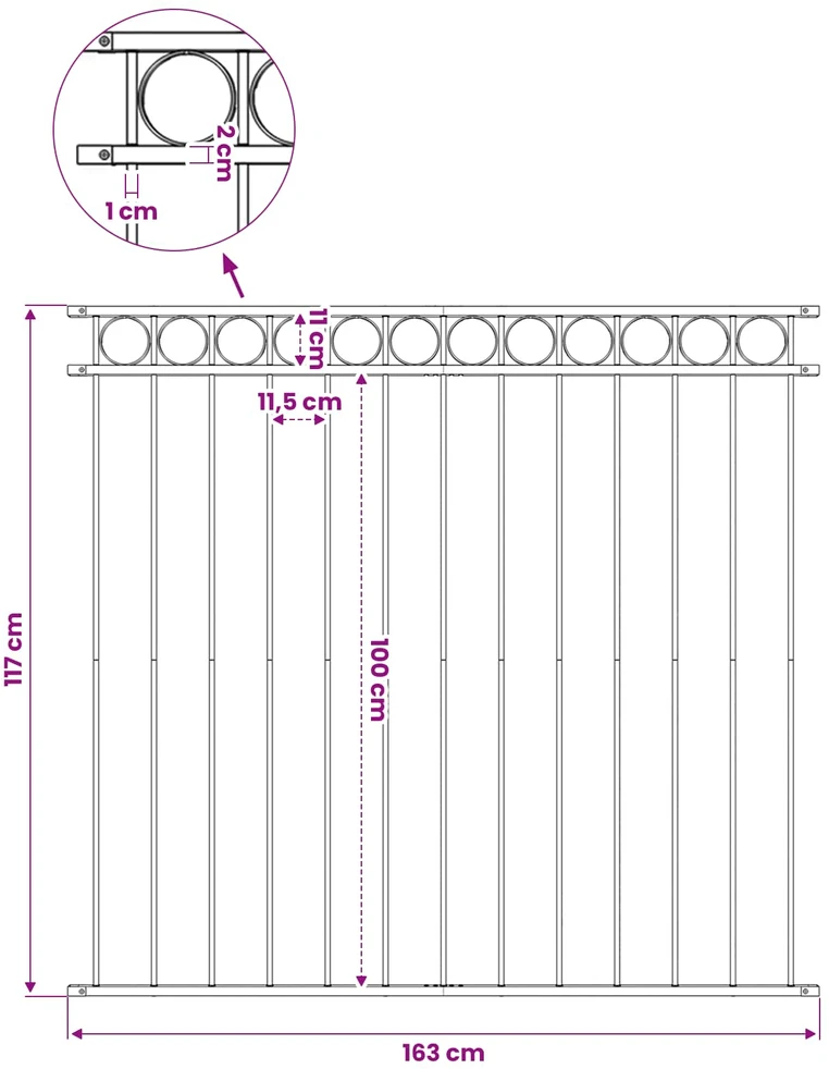 Tvoros segmentas, juodos spalvos, 1,7x1,2m, plienas