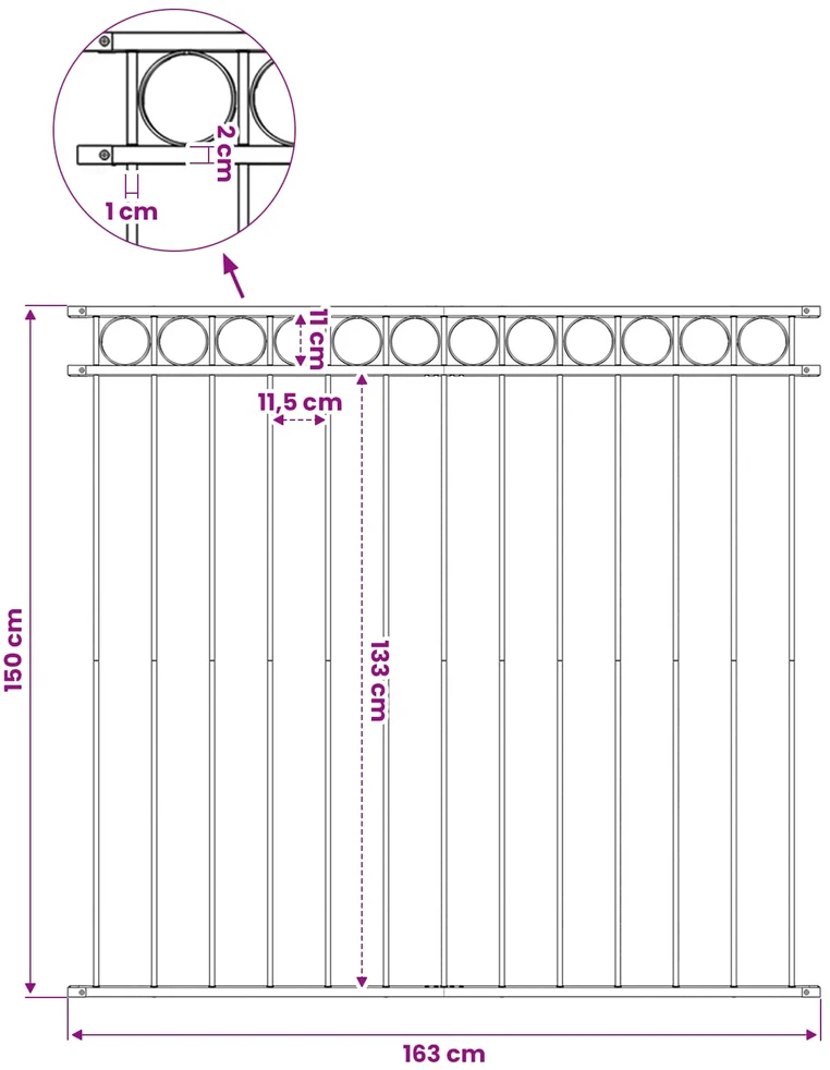 Tvoros segmentas, juodos spalvos, 1,7x1,5m, plienas