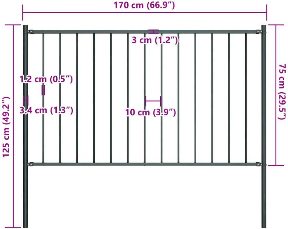 Tvoros plokštė su stulpais, antracito, 1,7x0,75m, plienas