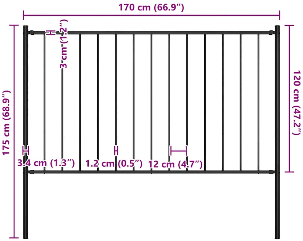 Tvoros plokštė su stulpais, juodos spalvos, 1,7x1,25m, plienas