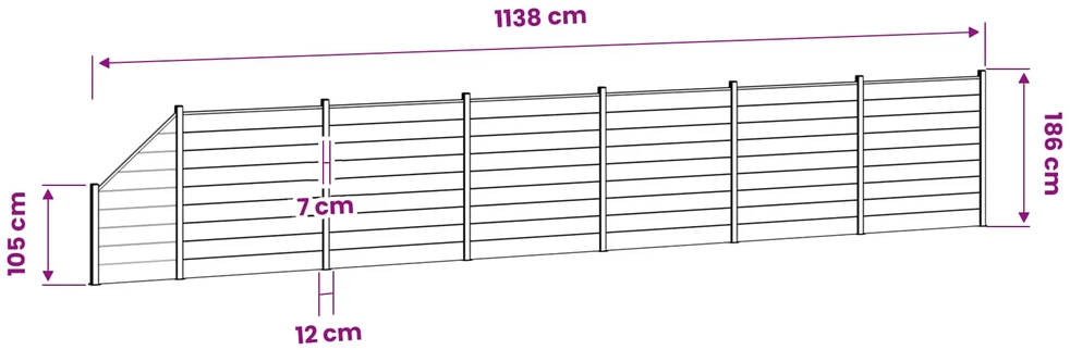 Tvoros rinkinys 1138 x 186 cm WPC ir aliuminis Pilka