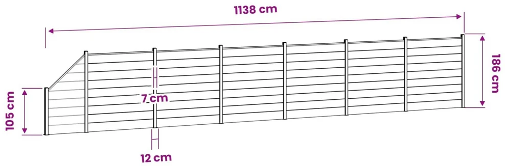 Tvoros rinkinys 1138 x 186 cm WPC ir aliuminis Pilka