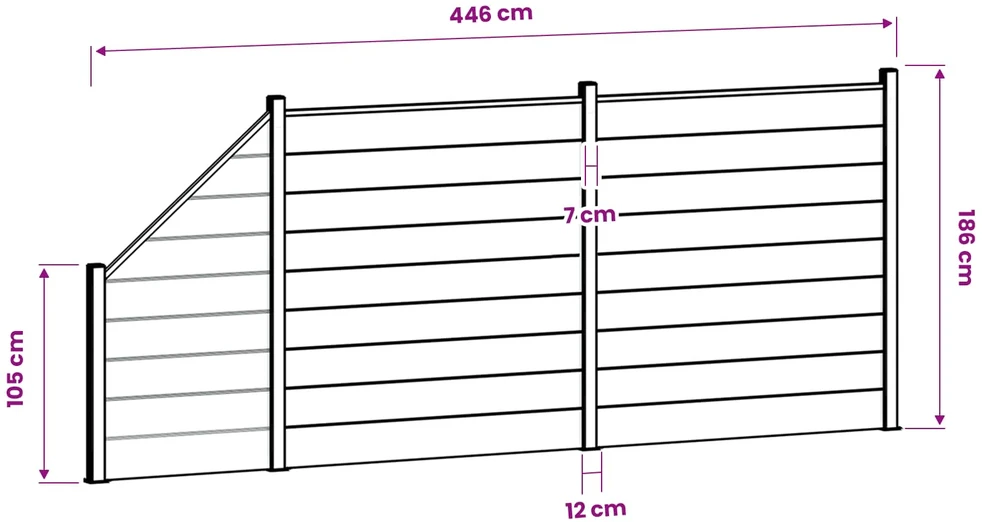 Tvoros rinkinys 446 x 186 cm WPC ir aliuminis Pilka