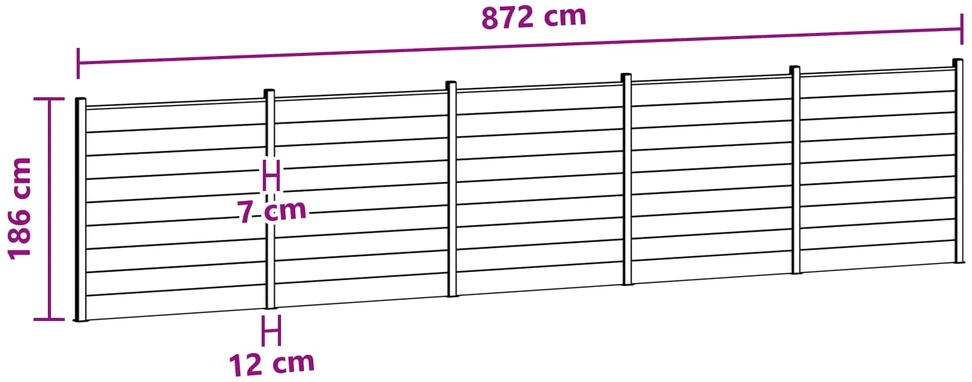 Tvoros rinkinys 5 vnt. 872 x 186 cm WPC ir aliuminis Pilka