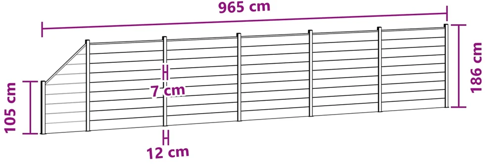 Tvoros rinkinys 6 vnt. 965 x 186 cm WPC ir aliuminis Pilka