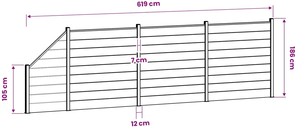 Tvoros rinkinys 619 x 186 cm WPC ir aliuminis Pilka