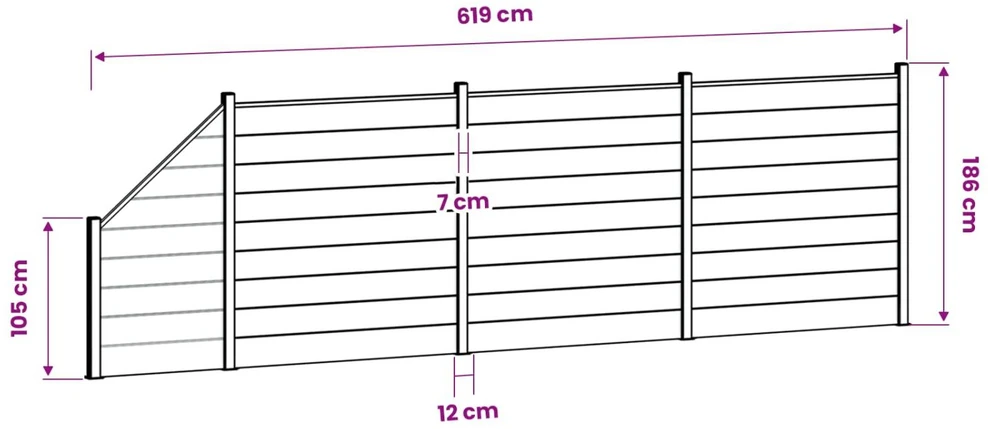 Tvoros rinkinys 619 x 186 cm WPC ir aliuminis Pilka