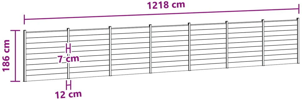 Tvoros rinkinys 7 vnt. 1218 x 186 cm WPC ir aliuminis Pilka