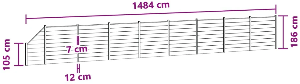 Tvoros rinkinys 9 vnt. 1484 x 186 cm WPC ir aliuminis Pilka