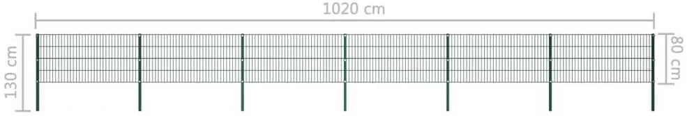 Tvoros segmentai su stulpais, žalios sp., 10,2x0,8m, geležis