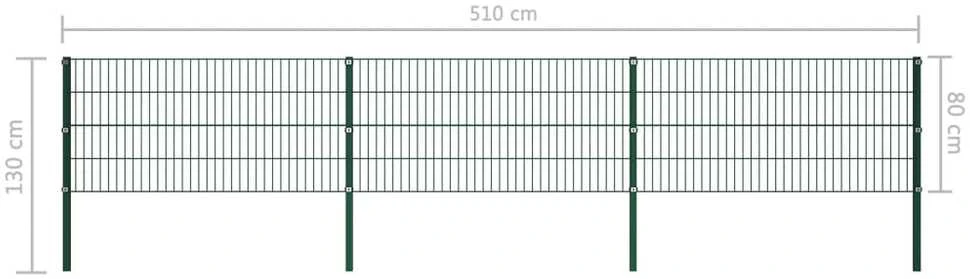 Tvoros segmentai su stulpais, žalios sp., 5,1x0,8m, geležis