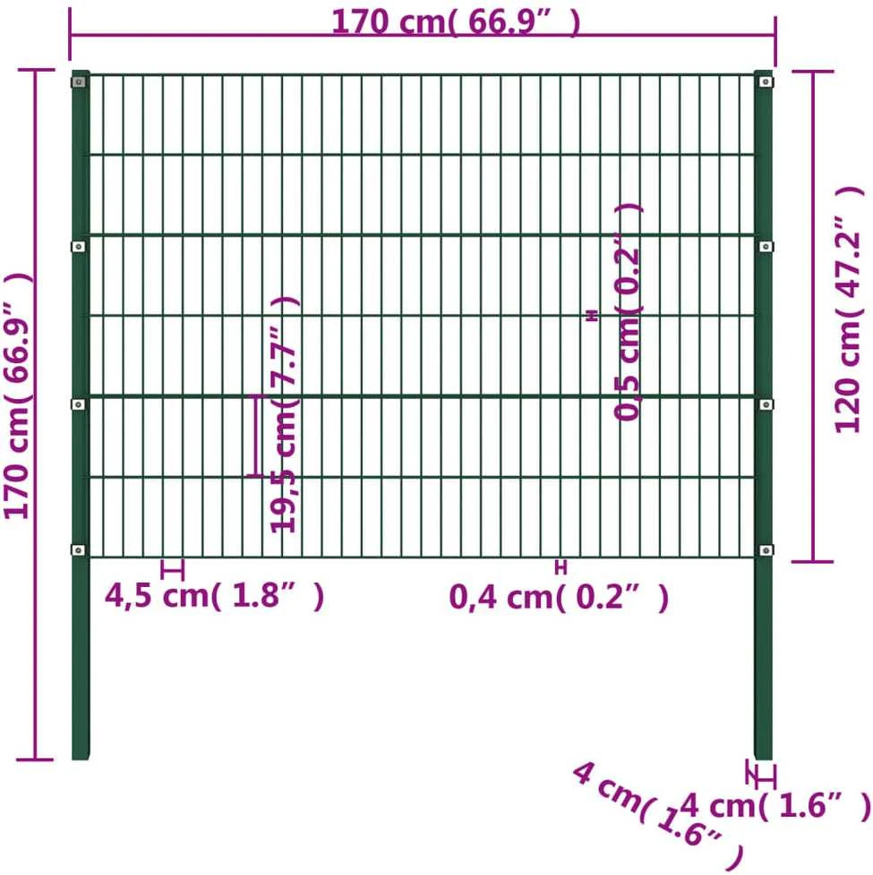 Tvoros segmentai su stulpais, žalios spalvos, 1,7x1,2m, geležis
