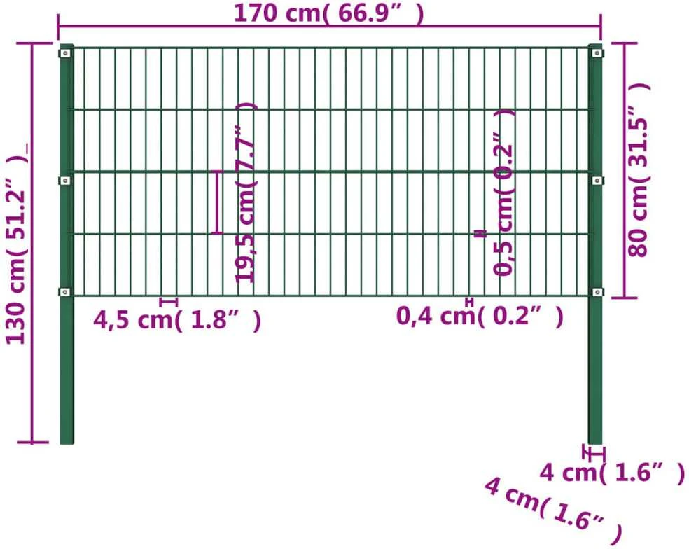 Tvoros segmentai su stulpais, žalios spalvos, 1,7x0,8m, geležis