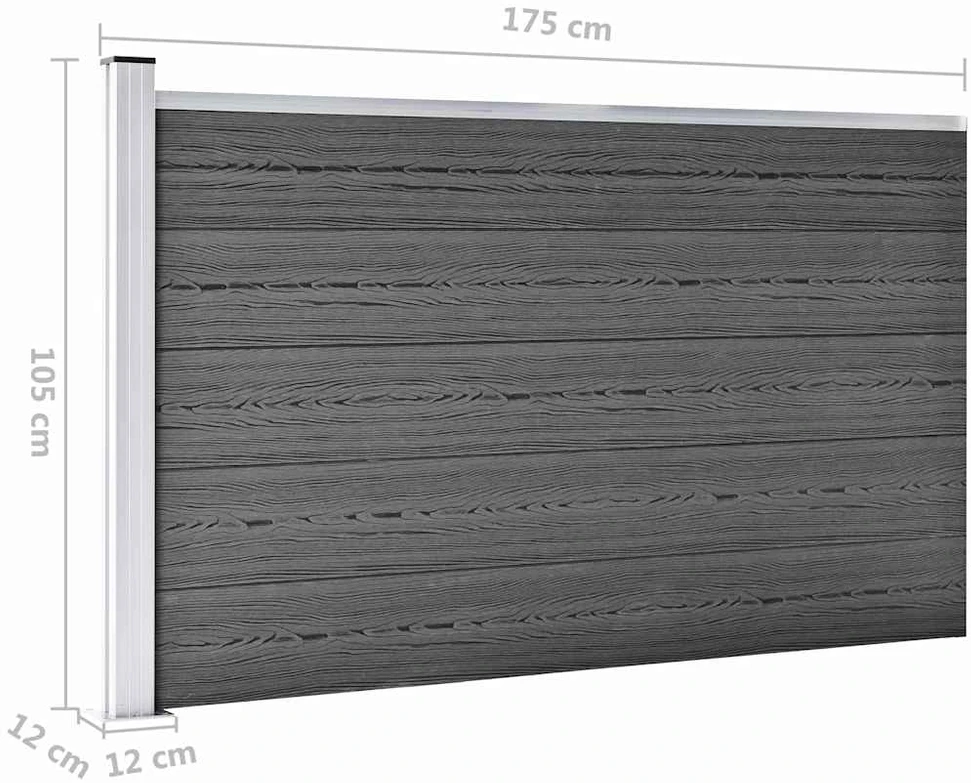 Tvoros segmentų rinkinys, juodos spalvos, 526x105cm, WPC