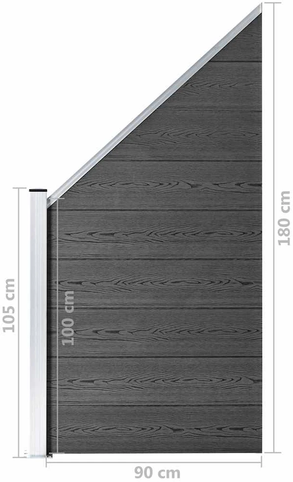 Tvoros segmentų rinkinys, juodos spalvos, 1830x(105-186)cm, WPC