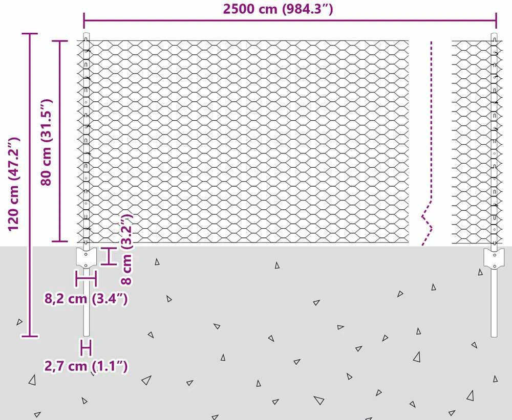 Hexagonal Fence with Post 25 x 0,8 m Galvanizuotas plienas