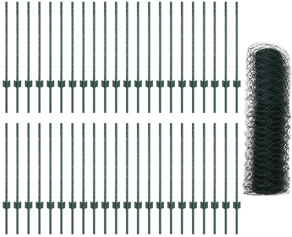Hexagonal Fence with Post 100 x 0,8 m PVC dengtas plienas Žalia
