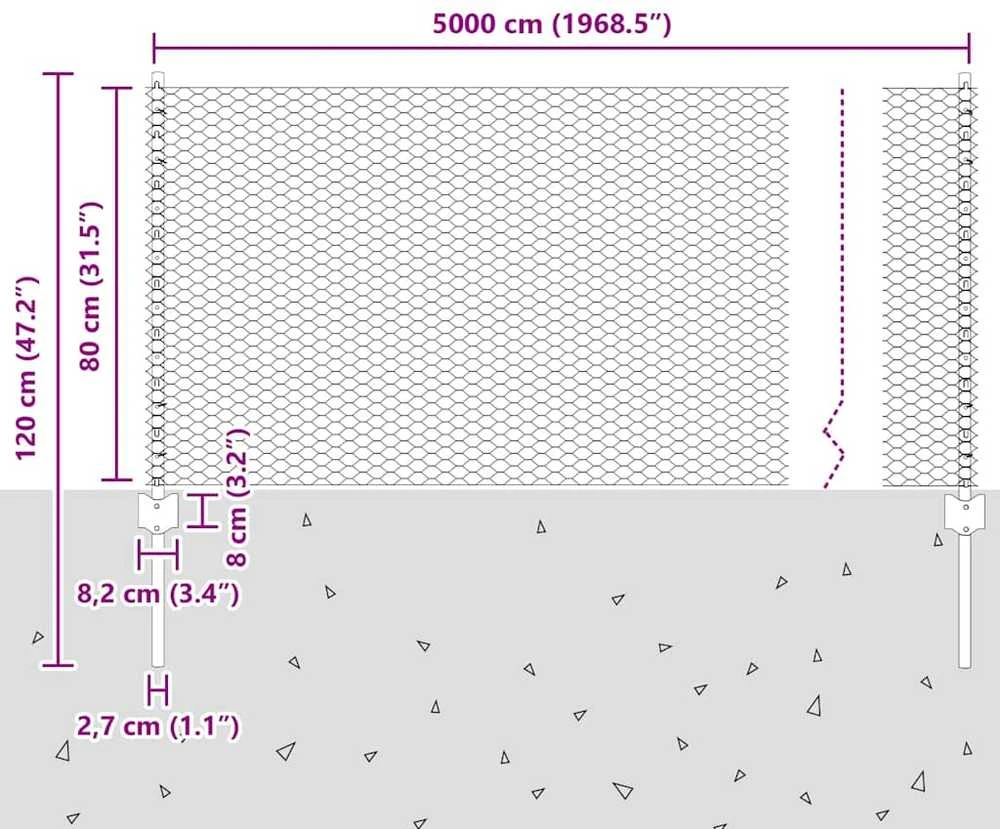 Hexagonal Fence with Post 50 x 0,8 m PVC dengtas plienas Pilka