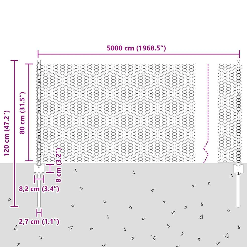 Hexagonal Fence with Post 50 x 0,8 m PVC dengtas plienas Pilka