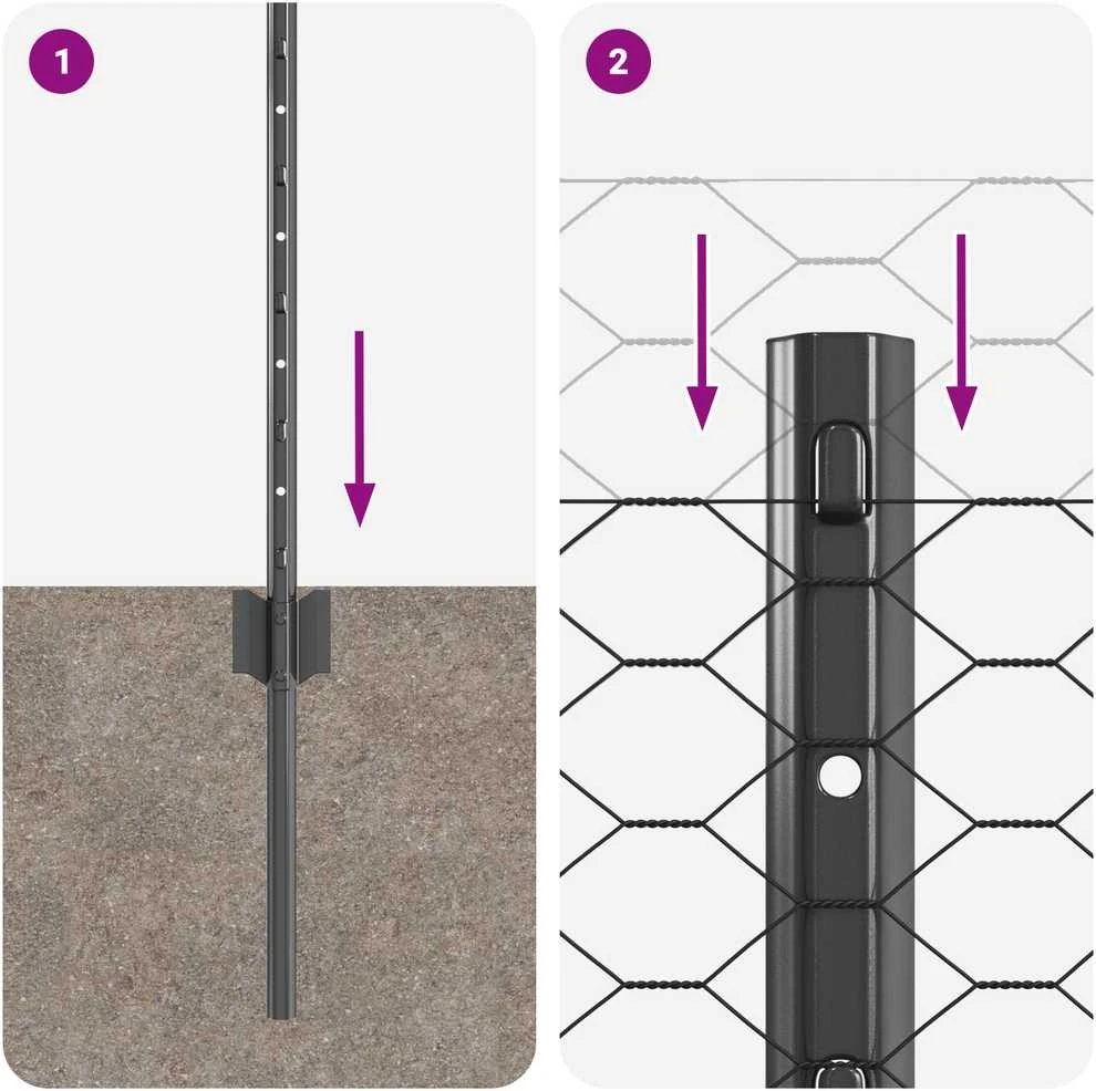 Hexagonal Fence with Post 100 x 0,6 m PVC dengtas plienas Pilka