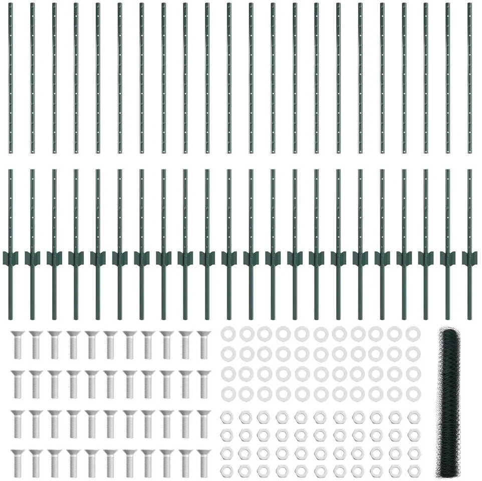 Hexagonal Fence with Post 50 x 1 m PVC dengtas plienas Žalia