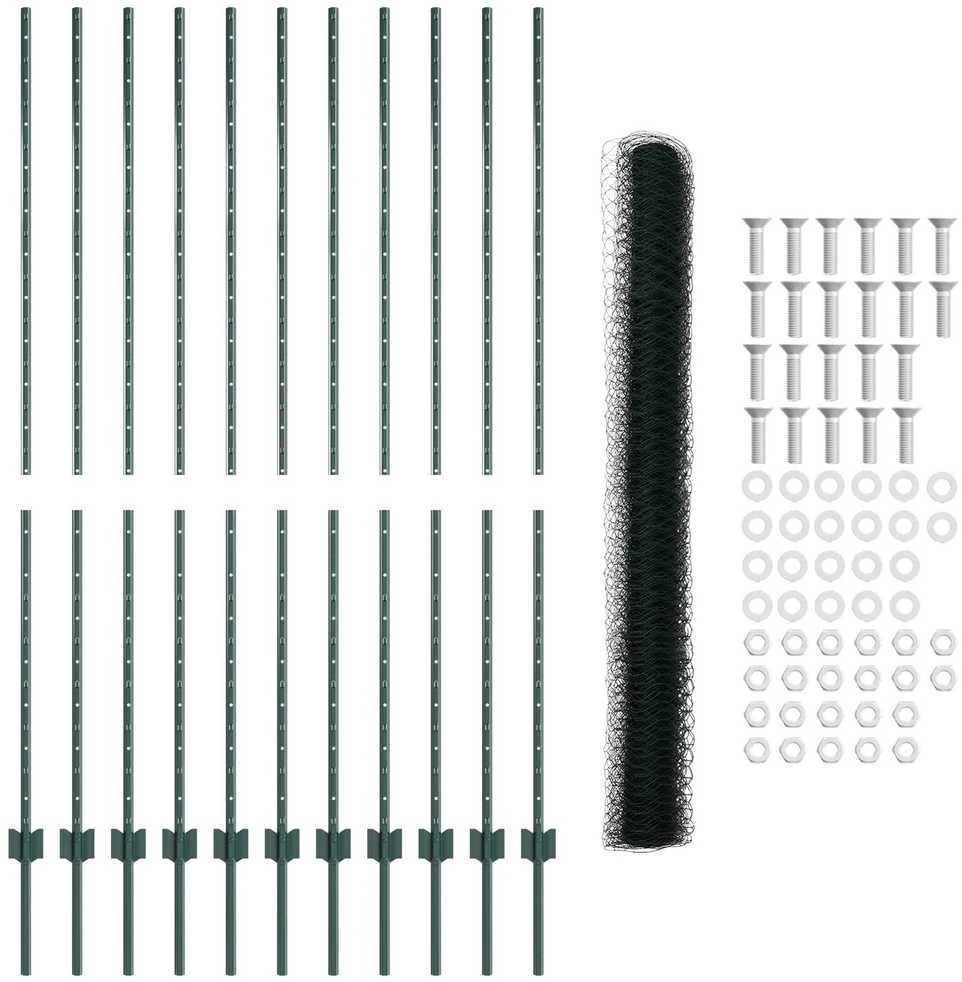 Hexagonal Fence with Post 25 x 1,6 m PVC dengtas plienas Žalia