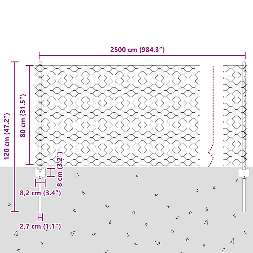 Hexagonal Fence with Post 25 x 0,8 m PVC dengtas plienas Žalia