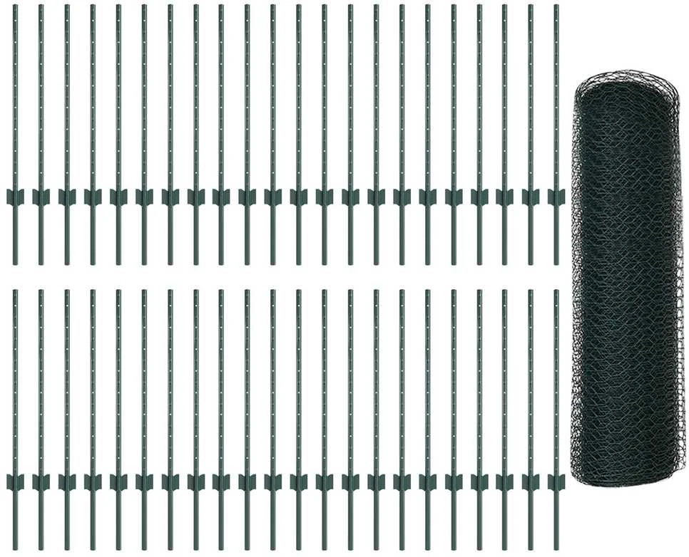 Hexagonal Fence with Post 100 x 0,8 m PVC dengtas plienas Žalia