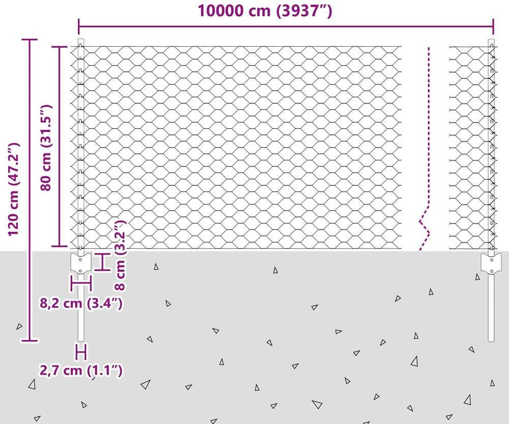 Hexagonal Fence with Post 100 x 0,8 m Galvanizuotas plienas