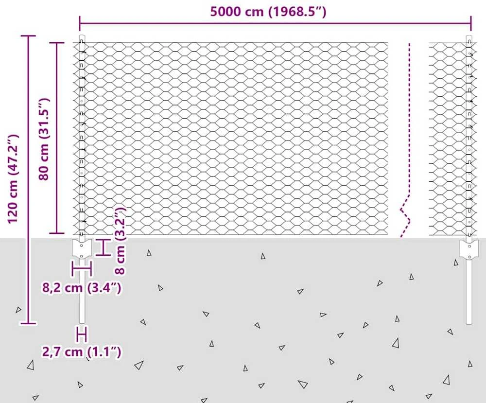 Hexagonal Fence with Post 50 x 0,8 m PVC dengtas plienas Pilka
