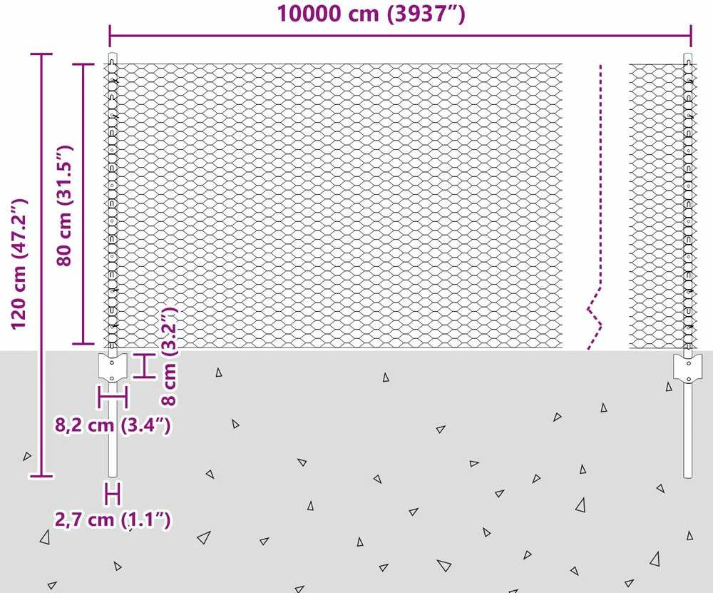 Hexagonal Fence with Post 100 x 0,8 m PVC dengtas plienas Pilka