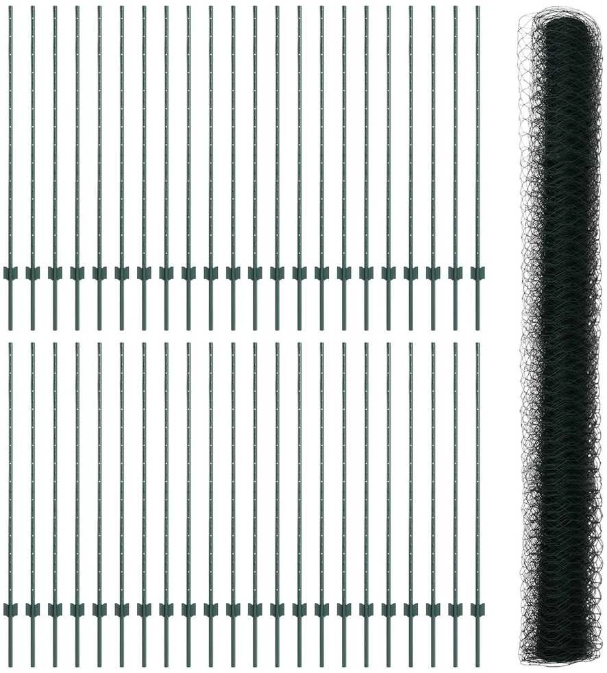 Hexagonal Fence with Post 100 x 1,4 m PVC dengtas plienas Žalia