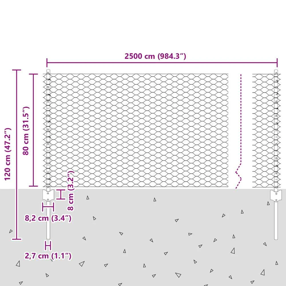 Hexagonal Fence with Post 25 x 0,8 m PVC dengtas plienas Žalia