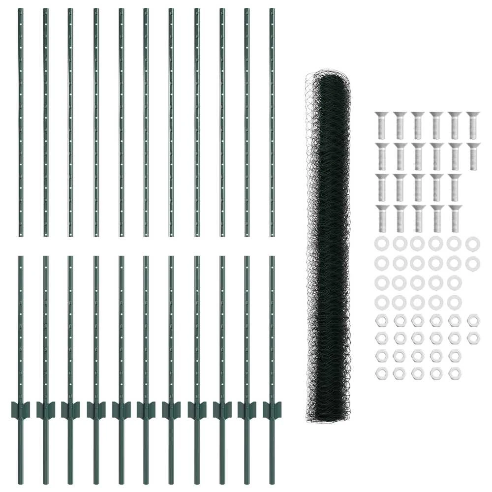 Hexagonal Fence with Post 25 x 1,4 m PVC dengtas plienas Žalia