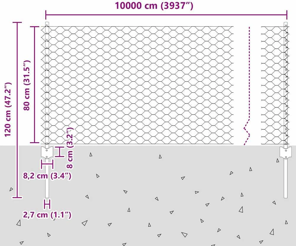 Hexagonal Fence with Post 100 x 0,8 m PVC dengtas plienas Pilka