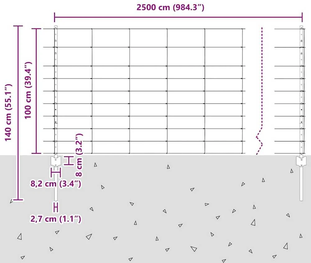 Lauko laukinė tvora su stulpais 25 x 1 m Galvanizuotas plienas