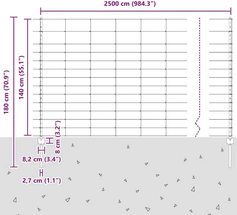 Lauko laukinė tvora su stulpais 25 x 1,4 m Sidabrinė Tinklelis