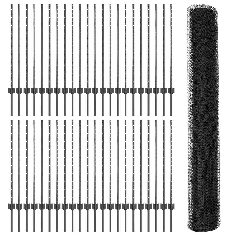 Hexagonal Fence with Post 100 x 1 m PVC dengtas plienas Pilka