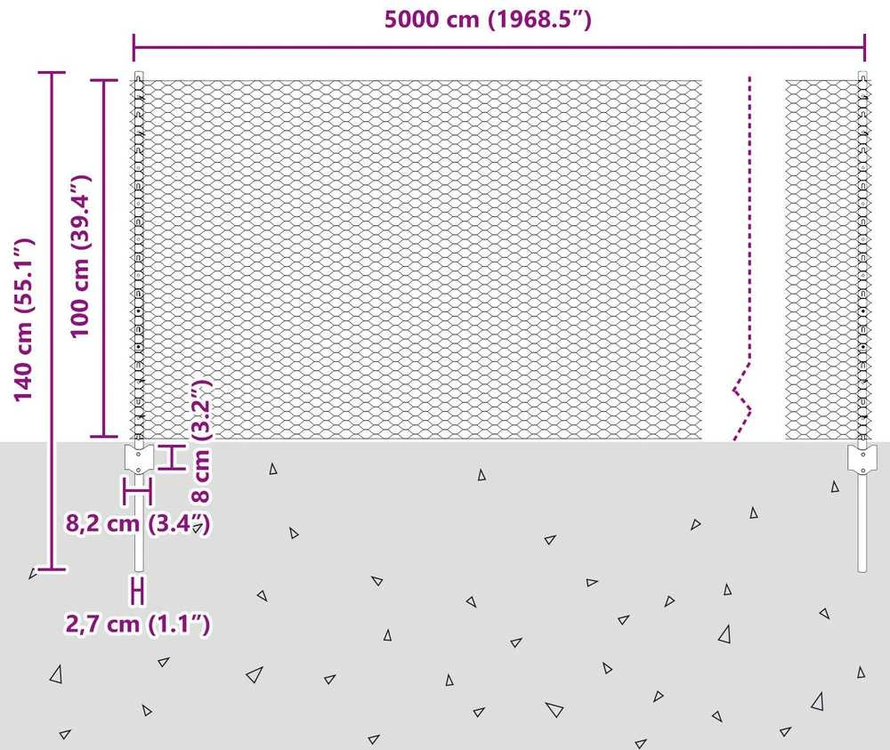 Hexagonal Fence with Post 50 x 1 m PVC dengtas plienas Pilka