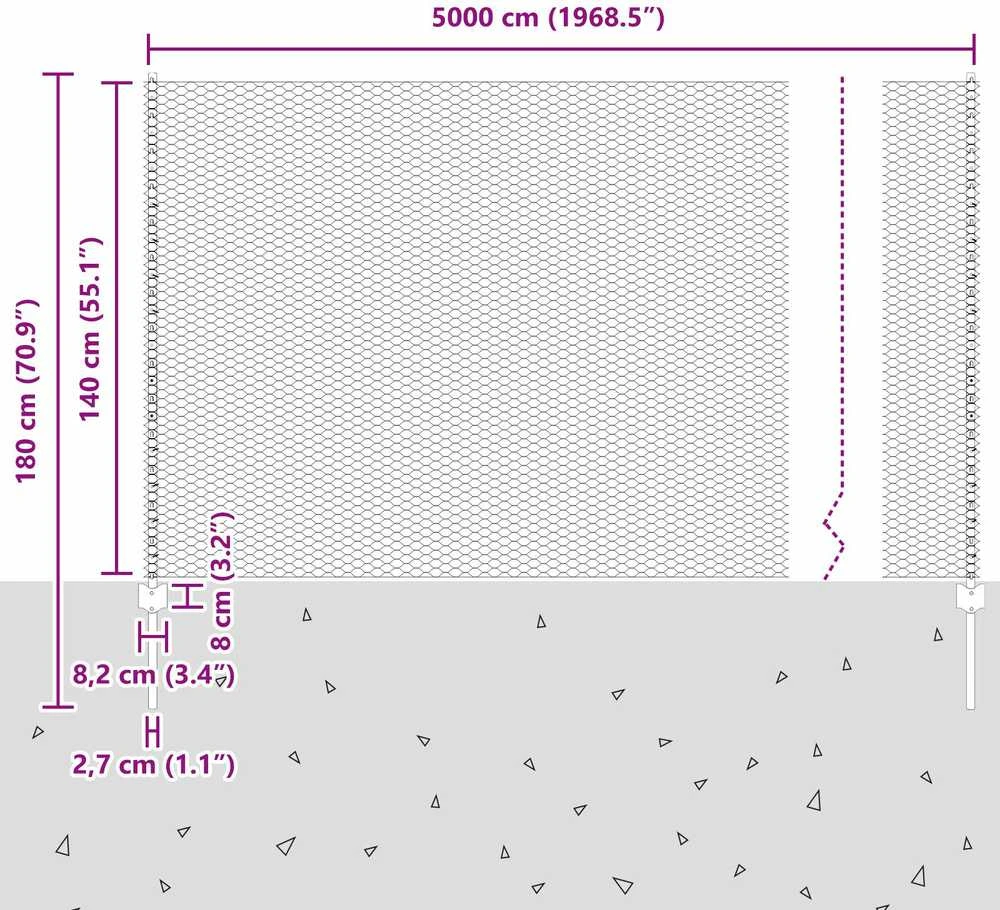 Hexagonal Fence with Post 50 x 1,4 m PVC dengtas plienas Pilka