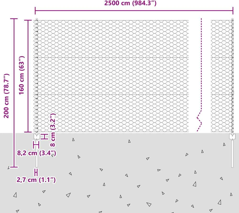 Hexagonal Fence with Post 25 x 1,6 m PVC dengtas plienas Pilka