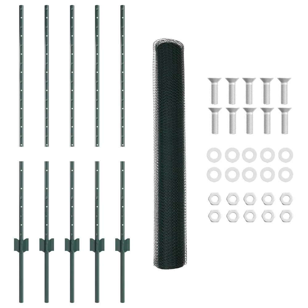 Hexagonal Fence with Post 10 x 1 m PVC dengtas plienas Žalia