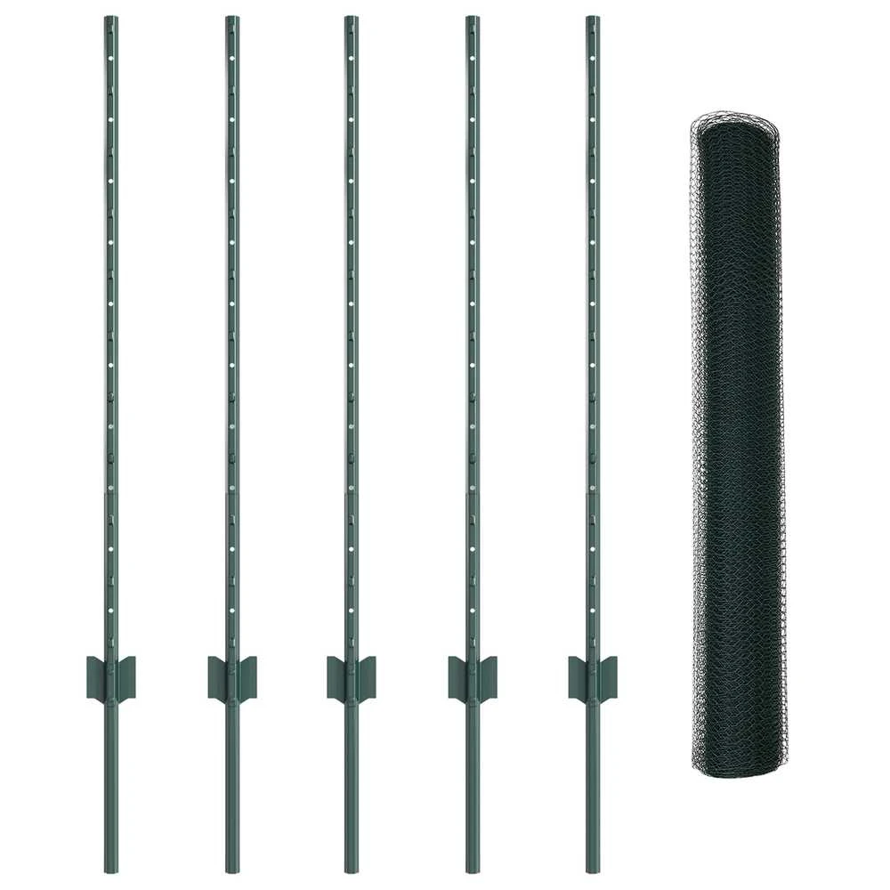 Hexagonal Fence with Post 10 x 1 m PVC dengtas plienas Žalia